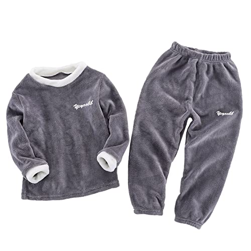 Kaerm Kinder Mädchen Jungen Pyjama Extra Weich Loungewear Nachtwäsche Flanell Schlafanzug Sets Winter Warm Langarm Schlafshirt Mit Schlafanzughose Hausanzug Grau 104-110 von Kaerm