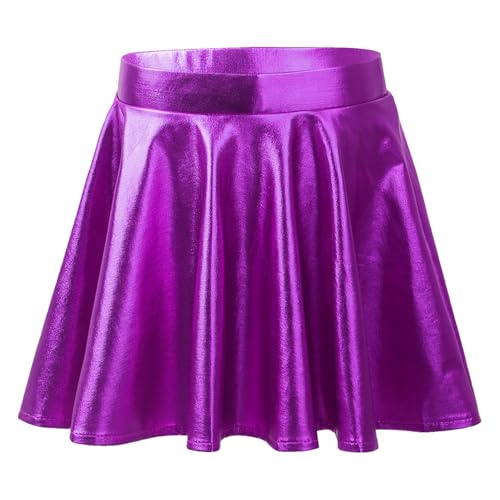 Kaerm Kinder Mädchen Metallic Rock A Linien Faltenrock High Waist Skater Rock Hochglanz Partyrock Für Fasching Karneval Mottoparty Gr.110-164 Violett 146-152 von Kaerm