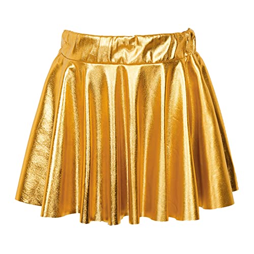 Kaerm Kinder Mädchen Metallic Rock A Linien Faltenrock High Waist Skater Rock Hochglanz Partyrock Für Fasching Karneval Mottoparty Gr.110-164 Z Gold 146-152 von Kaerm