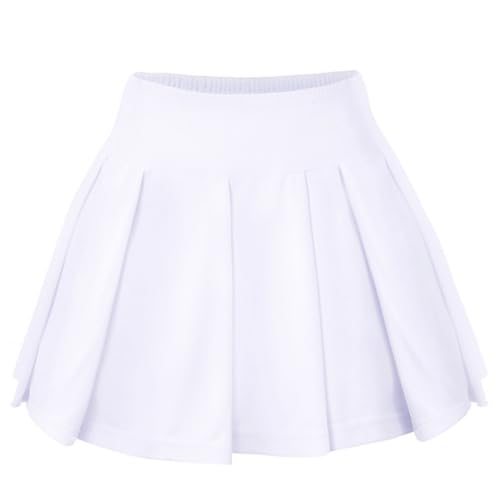 Kaerm Kinder Mädchen Tennisrock Hosenrock Sommer Minirock Skirt mit Ihnenslip Stretch Sommerrock Falten S-XXL Weiß 134-140 von Kaerm