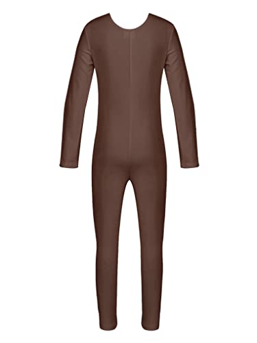 Kaerm Gymnastikanzug Mädchen Langarm Ganzkörper Ballettanzug Einfarbig Sport Overall Lang Jumpsuit Turn Gymnastik Tanzanzug Braun 128-140 von Kaerm