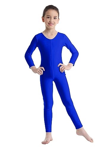 Kaerm Mädchen Ballettanzug Ganzkörper Kinder Langarm Ballett Body Trikot Sport Overall Jumpsuit Ganzanzug Turnen Wettbewerb Performance Bekleidung Königsblau 146-152 von Kaerm