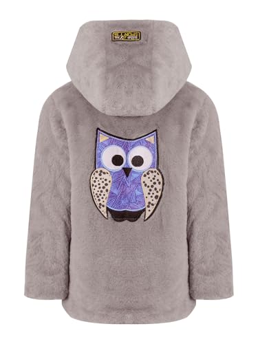 Kaerm Mädchen Fellmantel Winterjacke Kunstpelz Jacke Kinder Herbst Winter Mantel Warm mit Kapuze Langarm Wollmantel Kapuzenjacke Reißverschluss Vorne Grau 110-116 von Kaerm
