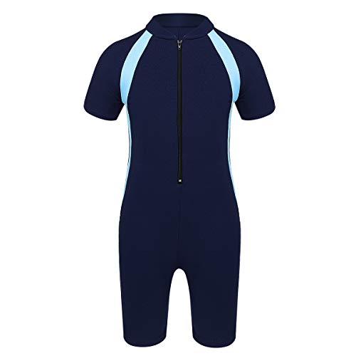 Kaerm Mädchen Junge Shorty Neoprenanzug Kinder Schwimmanzug Neopren Kurzarm Tauchanzug Einteiler Badeanzug Wetsuit Mit Reißverschluss für Wassersport Navy 164 von Kaerm