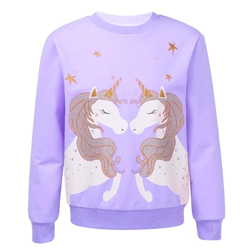 Kaerm Mädchen Sweatshirt für Kinder Baumwolle Top Casual Jumper Kleinkind Einhörner Pferd Druck Langarmshirt Pullover 2 3 4 5 6 7 8 9 10 12 Jahre alt A_Violett E 158-164 von Kaerm