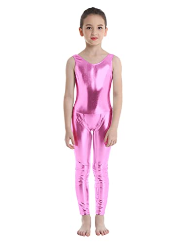 Kaerm Metallic Ballettanzug Mädchen Ganzkörper Kinder Ganzkörperanzug Tanzen Ärmellos Ballett Body Leotard Sport Overall Jumpsuit Glitzer Tanzkostüm A_Rosa 98-104 von Kaerm