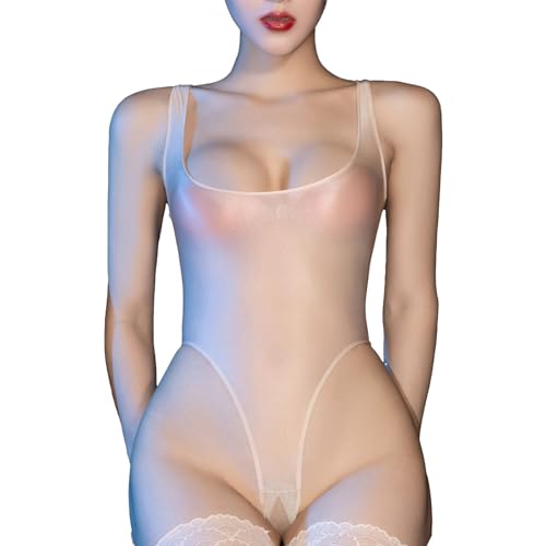 Kaerm Nylon Body Damen Transparent Sexy Offener Schritt Catsuit Sexy Ouvert Stringbody High Cut Dessous Tief U-Ausschnitt Achselhemd Unterhemd Erotik Nude Einheitsgröße von Kaerm