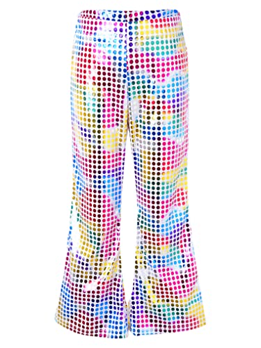 Kaerm Pailletten Hose Kinder Mädchen High Waist Leggings Mit Schlag Stretch Hip Hop Tanzhose Glitzer Jazzpants 70er 80er Jahre Disco Hippie Kostüm Colorful 122-128 von Kaerm
