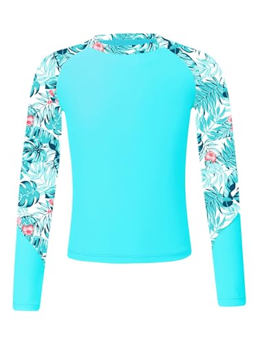 Kaerm Rash Guard Shirt Kinder Mädchen Langarm Hawaii Motiv Schwimmshirt Schnelltrocnkend Surfshirt Neopren Rundhals Schwimm Oberteil Swimwear Blaugrün A 134-140 von Kaerm