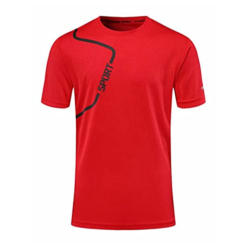 Kaerm Sportshirt Herren Laufshirt Kurzarm Polyester Funktionsshirt Atmungsaktiv Kurzarmshirt Sports Tshirt Trainingsshirt für Männer Rot D 5XL von Kaerm