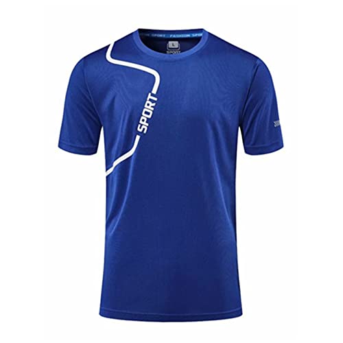 Kaerm Sportshirt Herren Laufshirt Kurzarm Polyester Funktionsshirt Atmungsaktiv Kurzarmshirt Sports Tshirt Trainingsshirt für Männer Royal Blau D 5XL von Kaerm