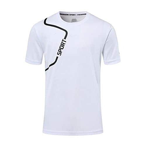 Kaerm Sportshirt Herren Laufshirt Kurzarm Polyester Funktionsshirt Atmungsaktiv Kurzarmshirt Sports Tshirt Trainingsshirt für Männer Weiß D 5XL von Kaerm