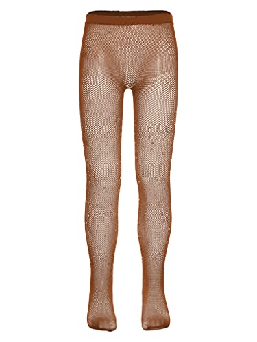 Kaerm Strass Strumpfhose Kinder Mädchen Glänzend High Wait Fischnetz Strumpfhose Stretch Tanzstrumpfhose Ballettstrumpfhose Mit Fuß Sportswear Rust 116-164 von Kaerm