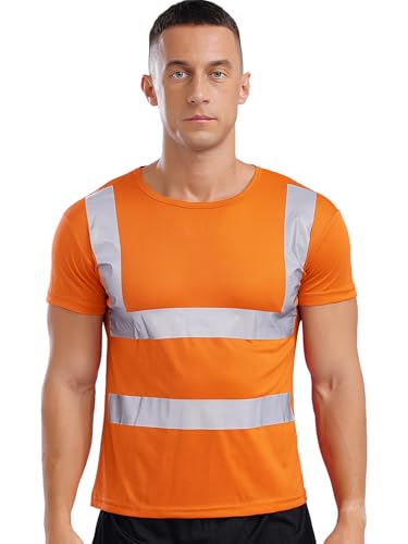 Kaerm Warnschutz T-Shirt Herren Kurzarm Arbeitsshirt Reflektierende Warnshirt Arbeitshemd Warnschutz T-Shirt Männer Orange 3XL von Kaerm