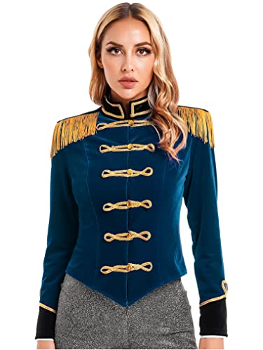 Kaerm Zirkus Akrobatik Kostüm Damen Dompteurin Jacke Langarm Fransen Quaste Mantel Samt Balzer Für Fasching Karneval Mottoparty Dunkelblau M von Kaerm