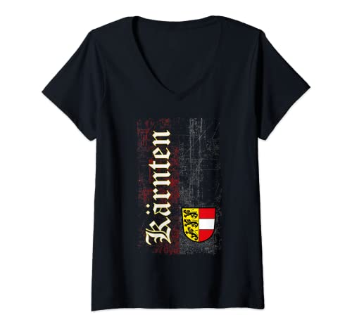 Damen Kärnten T-Shirt mit Wappen im Retro Look. Kärntner T-Shirt mit V-Ausschnitt von Kärntner Style