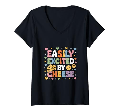 Damen Easily Excited by Cheese Milchliebhaber Food Humor |- T-Shirt mit V-Ausschnitt Damen Easily Excited by Cheese Milchliebhaber Food Humor |- T-Shirt mit V-Ausschnitt von Käse Komfort Foodie -Liebhaber
