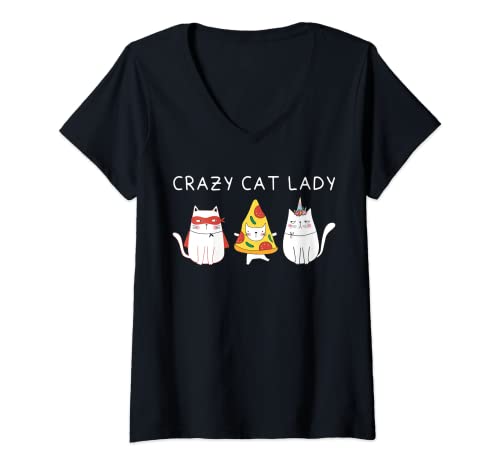 Damen Pizza Katze Katzenliebhaber Crazy Cat Lady T-Shirt mit V-Ausschnitt Damen Pizza Katze Katzenliebhaber Crazy Cat Lady T-Shirt mit V-Ausschnitt von Kätzchen Crazy Cat Lady Kostüm Katzen Geschenk