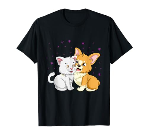 Süße kleine Katze Kätzchen und Corgi Hund Mädchen T-Shirt von Kätzchen Geschenk mit Katzen für Mädchen