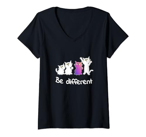 Damen Be different Mode Damen Katze Tiere Kätzchen Katzenbesitzer T-Shirt mit V-Ausschnitt Damen Be different Mode Damen Katze Tiere Kätzchen Katzenbesitzer T-Shirt mit V-Ausschnitt von Kätzchen Sommer Trend Geschenk Lustige Sprüche