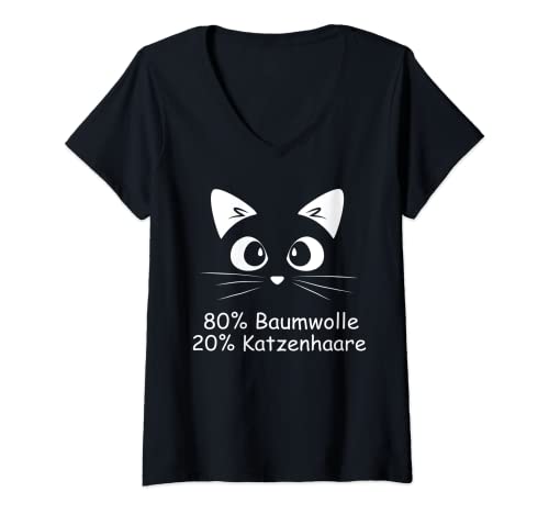 Damen 80% Baumwolle 20% Katzenhaare - Cat Sprüche - Katzen T-Shirt mit V-Ausschnitt Damen 80% Baumwolle 20% Katzenhaare - Cat Sprüche - Katzen T-Shirt mit V-Ausschnitt von Kätzchen Sprüche - Lustig Schlaf Oberteil Geschenk