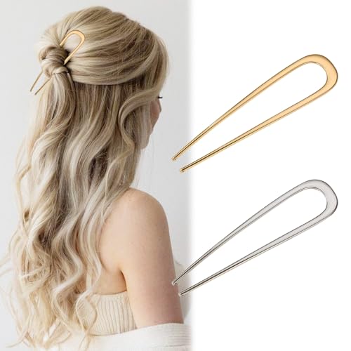 Kaezuy 2 Stück U-Förmige Haarnadeln Französische Haarnadel Metall Hair Pin Styling Accessoires für Frauen Mädchen Dickes Haar Hochsteckfrisuren von Kaezuy