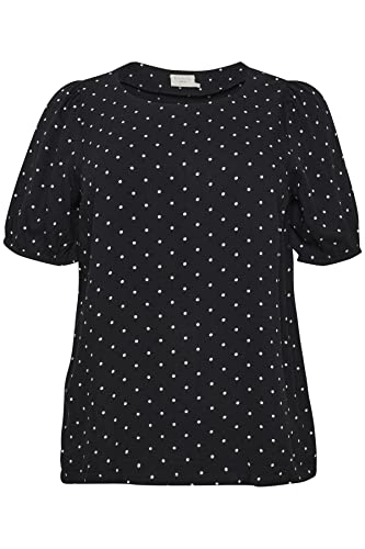 Kaffe Curve Damen Plus-Size Damenbluse, Shorts, Ärmel, Regular Length Round Neck Bluse, Black Deep W. White Dots, 46/Grande Taille von KAFFE CURVE