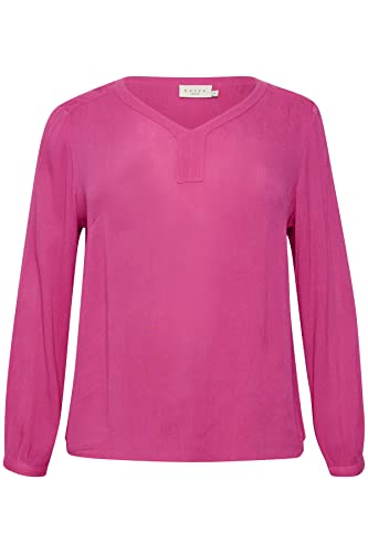 Kaffe Curve Damen Plus-Size Women's Long Sleeves V-Neck Regular Fit Rounded Hem Blouse, Fuchsia Red, 40 Größen von KAFFE CURVE