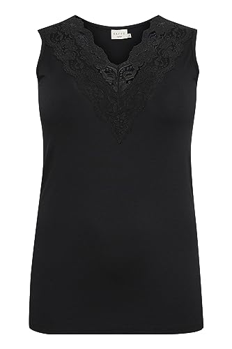 Kaffe Curve Damen Plus-Size Women's Tank Sleeveless Slim Fit Lace Detail V-Neck Top, Black Deep, 3XL von KAFFE CURVE