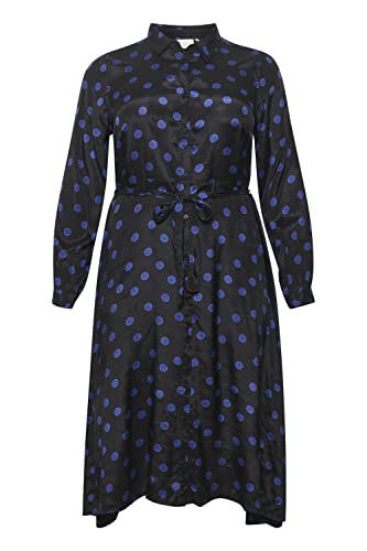 KAFFE CURVE Kleid KColivia Damen Große Größen Kleid Mit Kragen Casual Langarm Umlegekragen Black W. Surf The Web Dot 52 von KAFFE CURVE