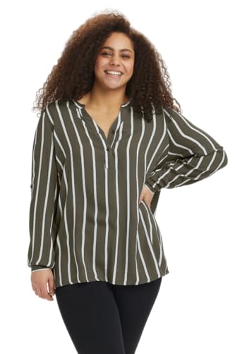 KAFFE CURVE Langarm-Bluse KCsida Damen Bluse Langarm V Ausschnitt Casual Streifen Tunika Langarmshirt Große Größen Grape Leaf/Chalk Stripe 42 von KAFFE CURVE