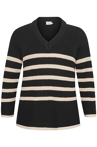 KAFFE CURVE Strickpullover KCiri Strickpullover Damen Große Größen Langarm Streifen Pullover Black/Sand Stripe L von KAFFE CURVE