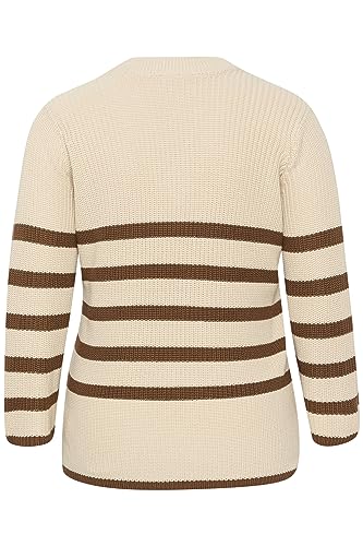 KAFFE CURVE Strickpullover KCiri Strickpullover Damen Große Größen Langarm Streifen Pullover Sand/Soft Silt Stripe L von KAFFE CURVE