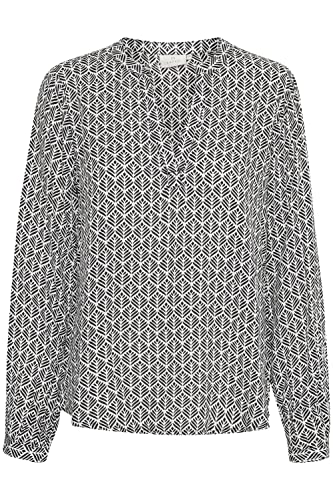 KAFFE Langarm-Bluse KAfana Damen Bluse Langarm V-Ausschnitt Casual Print Shirt 40, Black/Chalk Fan Print von KAFFE