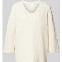 Kaffe Strickpullover mit V-Ausschnitt in Beige, Größe XXL von Kaffe