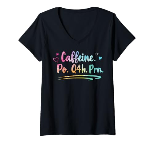 Damen Caffeine Po Q4h PRN Krankenschwester Apotheker T-Shirt mit V-Ausschnitt Damen Caffeine Po Q4h PRN Krankenschwester Apotheker T-Shirt mit V-Ausschnitt von Kaffee Arzt Notaufnahme Medizinstudent
