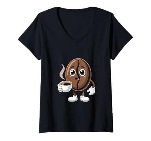 Damen Lustige Kaffeebohne Mit Tasse Kaffee Barista Humor T-Shirt mit V-Ausschnitt Damen Lustige Kaffeebohne Mit Tasse Kaffee Barista Humor T-Shirt mit V-Ausschnitt von Kaffee Bohne Cartoon Lustig Barista Koffein Fan