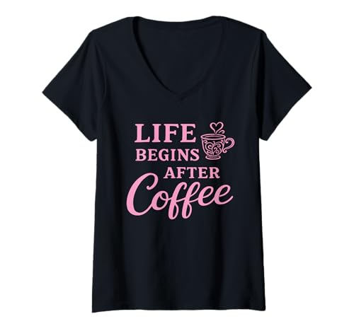 Damen Life Begins After Coffee T-Shirt mit V-Ausschnitt Damen Life Begins After Coffee T-Shirt mit V-Ausschnitt von Kaffee Coffee Kaffeetrinker Vintage Retro Geschenk