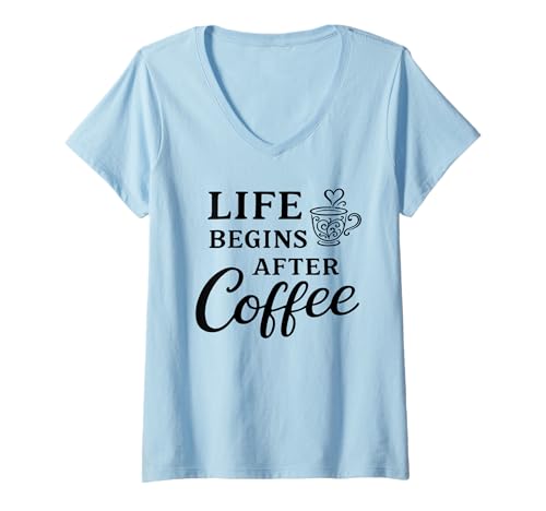 Damen Life Begins After Coffee T-Shirt mit V-Ausschnitt Damen Life Begins After Coffee T-Shirt mit V-Ausschnitt von Kaffee Coffee Kaffeetrinker Vintage Retro Geschenk