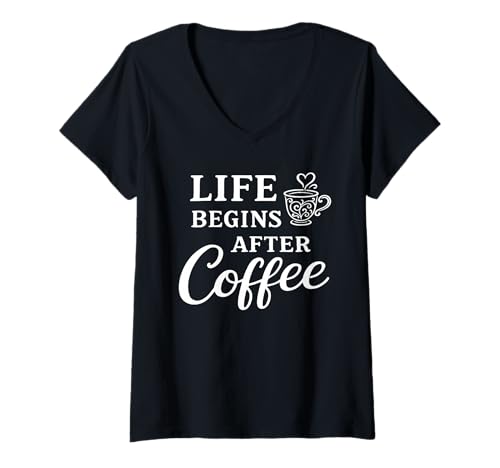 Damen Life Begins After Coffee T-Shirt mit V-Ausschnitt Damen Life Begins After Coffee T-Shirt mit V-Ausschnitt von Kaffee Coffee Kaffeetrinker Vintage Retro Geschenk