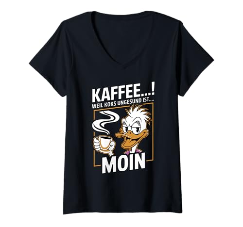 Damen Kaffee Ente Für Morgenmuffel Kaffeeliebhaber Moin mit Kaffee T-Shirt mit V-Ausschnitt Damen Kaffee Ente Für Morgenmuffel Kaffeeliebhaber Moin mit Kaffee T-Shirt mit V-Ausschnitt von Kaffee Ente Morgenmuffel Koffein Humor Koks