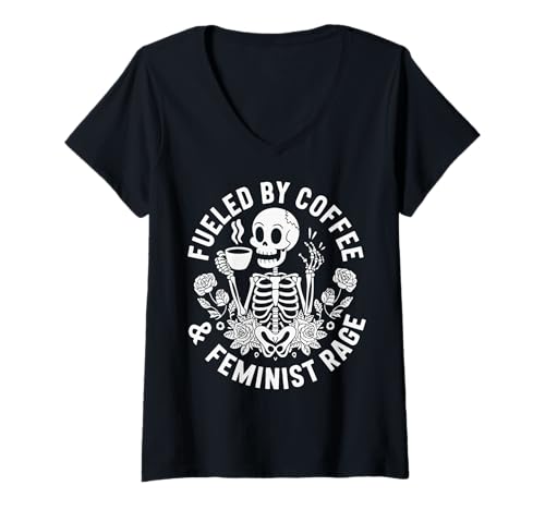 Damen Fueled By Coffee And Feminist Rage Patriarchat T-Shirt mit V-Ausschnitt Damen Fueled By Coffee And Feminist Rage Patriarchat T-Shirt mit V-Ausschnitt von Kaffee Feminist Feminismus Frauenförderung