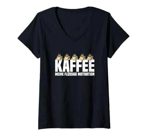 Damen Kaffeejunkie Motivation Kaffee Gadgets Party Kaffeetrinker T-Shirt mit V-Ausschnitt Damen Kaffeejunkie Motivation Kaffee Gadgets Party Kaffeetrinker T-Shirt mit V-Ausschnitt von Kaffee Gadgets und Geschenke für Kaffeetrinker
