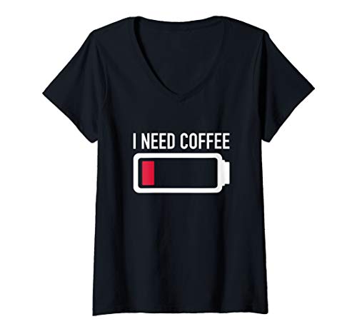 Damen Kaffee I need Coffee Spruch Akku T-Shirt mit V-Ausschnitt Damen Kaffee I need Coffee Spruch Akku T-Shirt mit V-Ausschnitt von Kaffee Geschenke