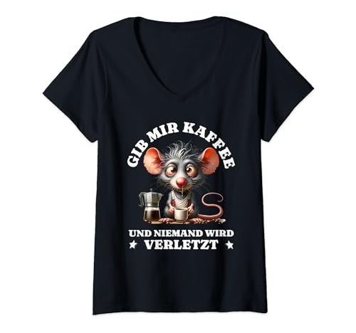 Damen Morgenmuffel Gib mir Kaffee Bin müde lustiges Ratte T-Shirt mit V-Ausschnitt Damen Morgenmuffel Gib mir Kaffee Bin müde lustiges Ratte T-Shirt mit V-Ausschnitt von Kaffee Liebhaber lustiges Guten Morgen Kollegen !