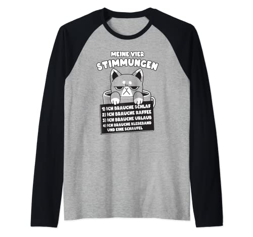 Schlaf Tshirt Damen lustige Sprüche Schlafshirt Katze Raglan von Kaffee Lustiges Katze Motiv mit witzigen Sprüchen