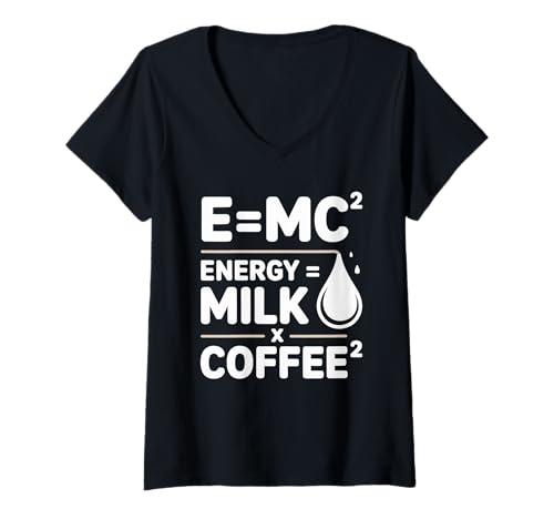 Damen E=MC2 Physik Spruch Nerd Wortwitz Energie Durch Kaffee T-Shirt mit V-Ausschnitt von Kaffee Nerd Motiv für Wissenschaft Fans & Lehrer