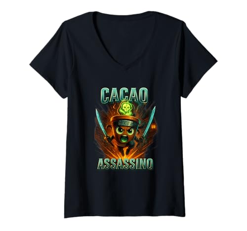 Damen Lustig Cappuccino Assassino Kaffee Ninja Samurai Shirt T-Shirt mit V-Ausschnitt Damen Lustig Cappuccino Assassino Kaffee Ninja Samurai Shirt T-Shirt mit V-Ausschnitt von Kaffee Ninja Samurai Barista Geschenk