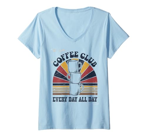 Damen Coffee Club Tshirt Retro Kaffee Kaffeeliebhaber Coffee T-Shirt mit V-Ausschnitt Damen Coffee Club Tshirt Retro Kaffee Kaffeeliebhaber Coffee T-Shirt mit V-Ausschnitt von Kaffee TShirt Männer Frauen Retro Coffee Club