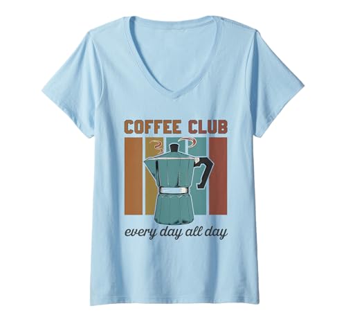 Damen Coffee Club Tshirt Retro Kaffee Kaffeeliebhaber Coffee T-Shirt mit V-Ausschnitt Damen Coffee Club Tshirt Retro Kaffee Kaffeeliebhaber Coffee T-Shirt mit V-Ausschnitt von Kaffee TShirt Männer Frauen Retro Coffee Club